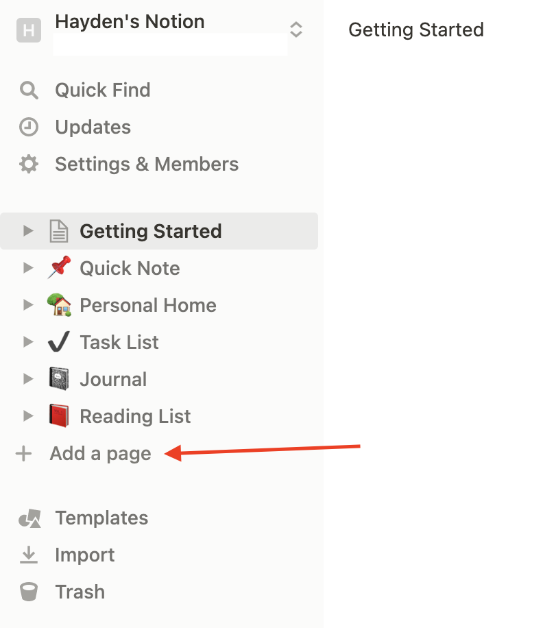 Where to find add a page when first accessing a new account