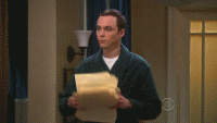 Sheldon from Big Bang Theory throws papers in air.