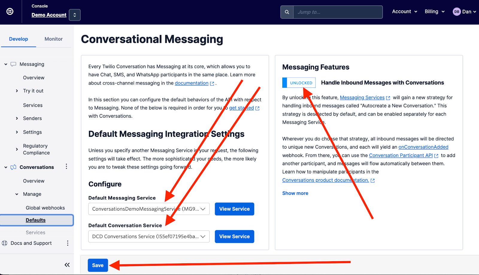 Handle inbound messages with Conversations setting