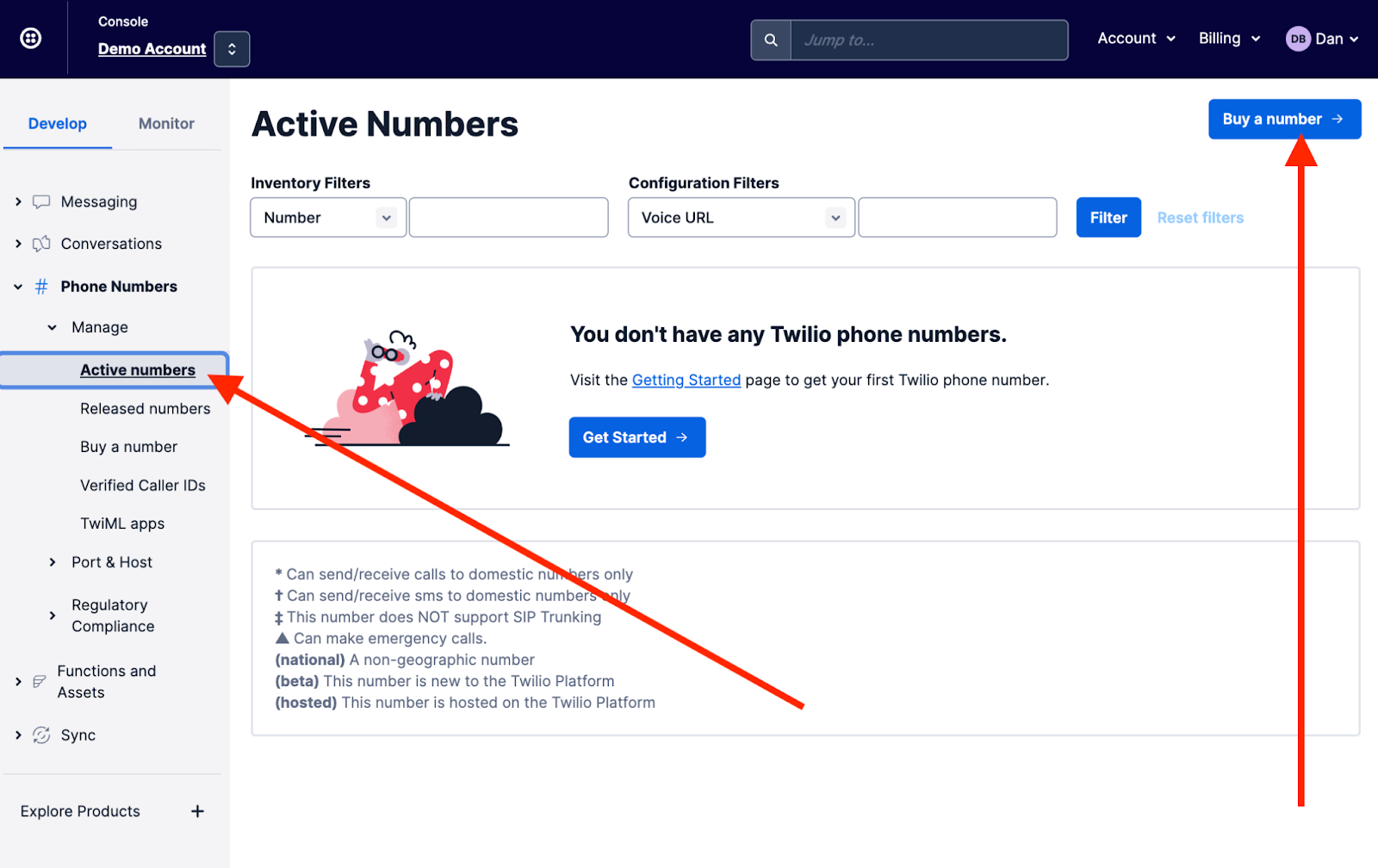 Find your active Twilio numbers