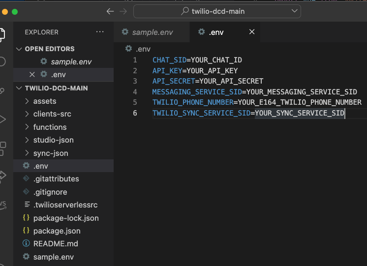 Environment variables for a Conversations app