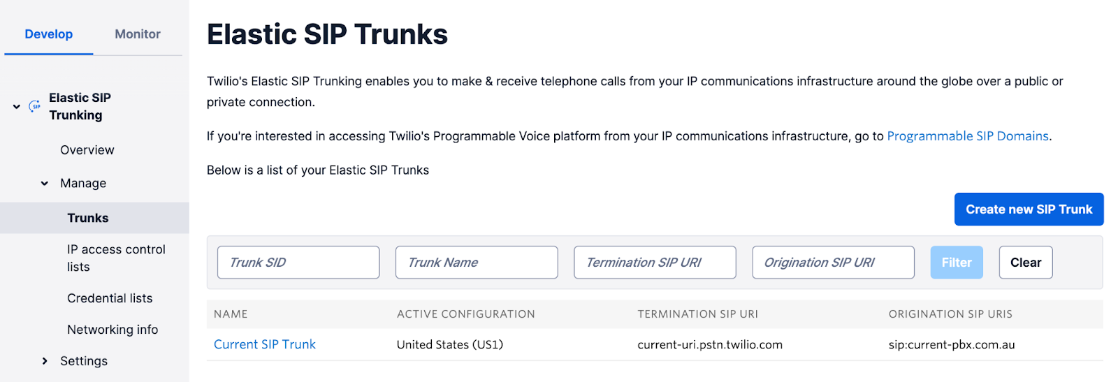 Elastic SIP Trunk configuration