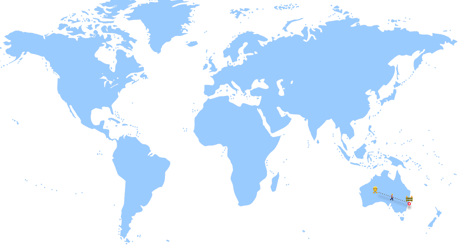 Bob's route to work in Sydney. The route is from within Australia directly to Sydney.