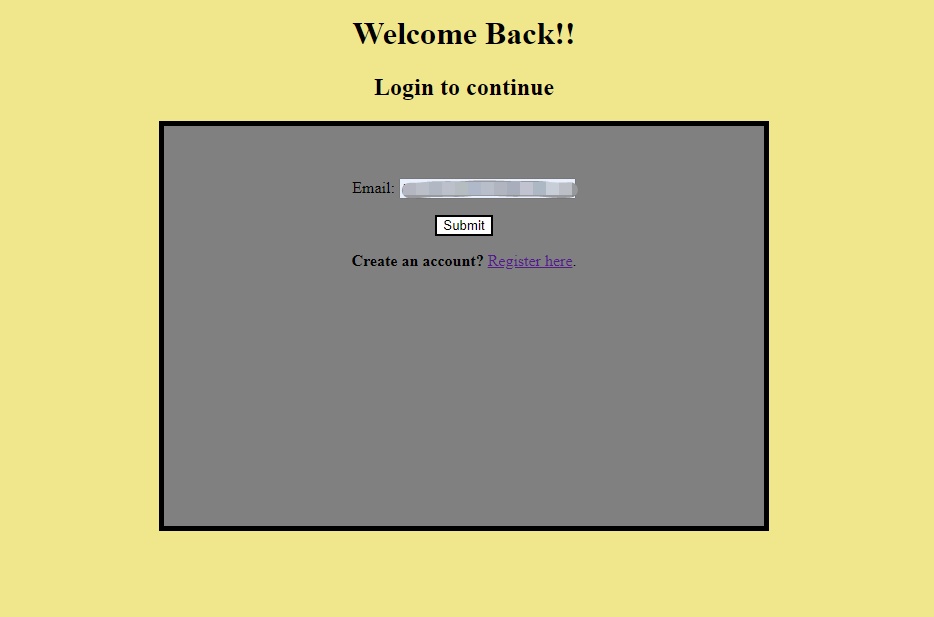 Login page