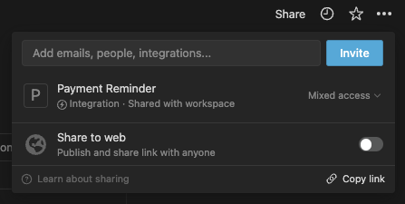 Sharing integration with Notion database
