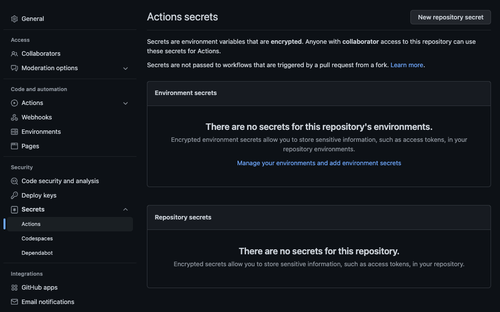 GitHub Repository secrets