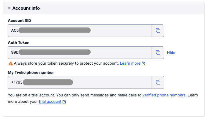 Twilio Account Credentials