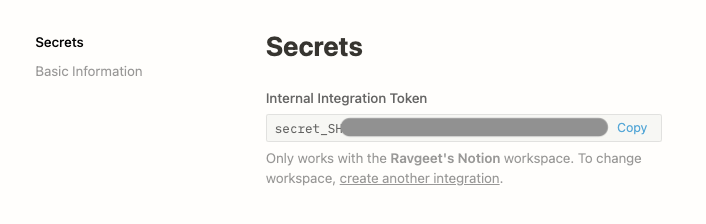 Notion Integration token