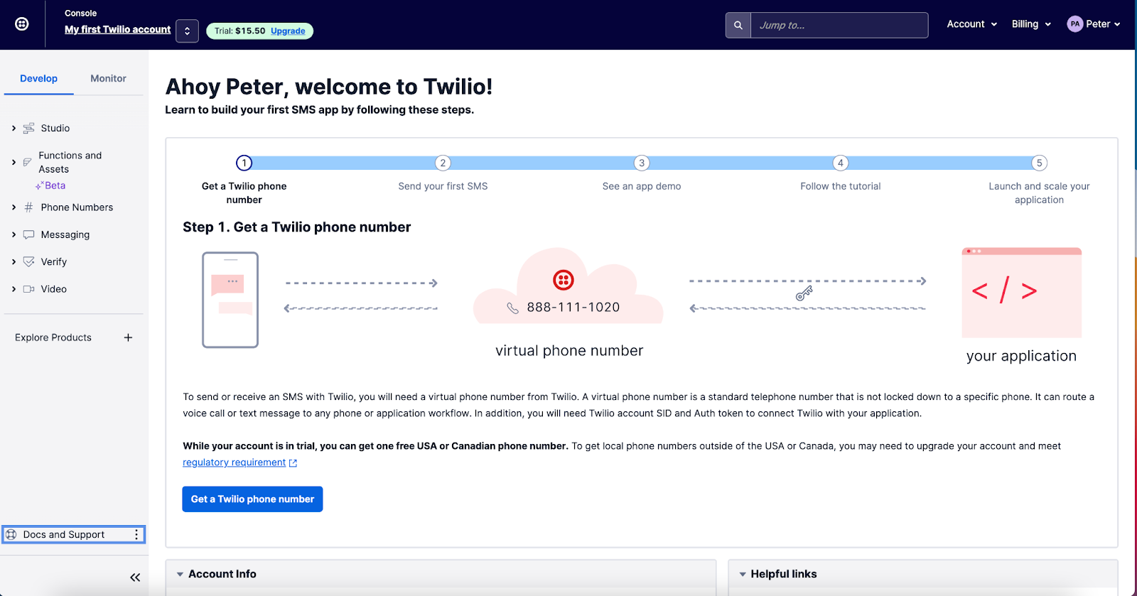 image showing the process of getting a twilio trial phone number