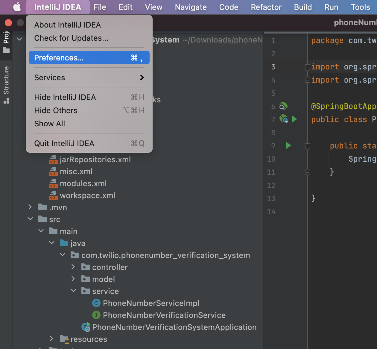 image showing environment variable setup in a springboot application