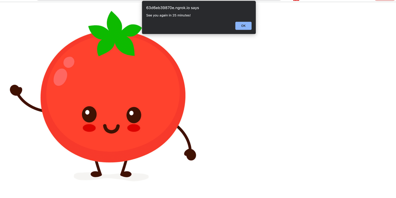 screenshot of webpage with giant tomato and alert message