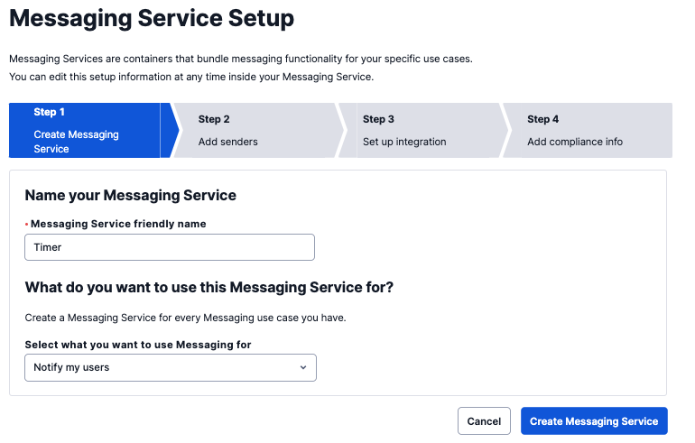 Create messaging service page 1