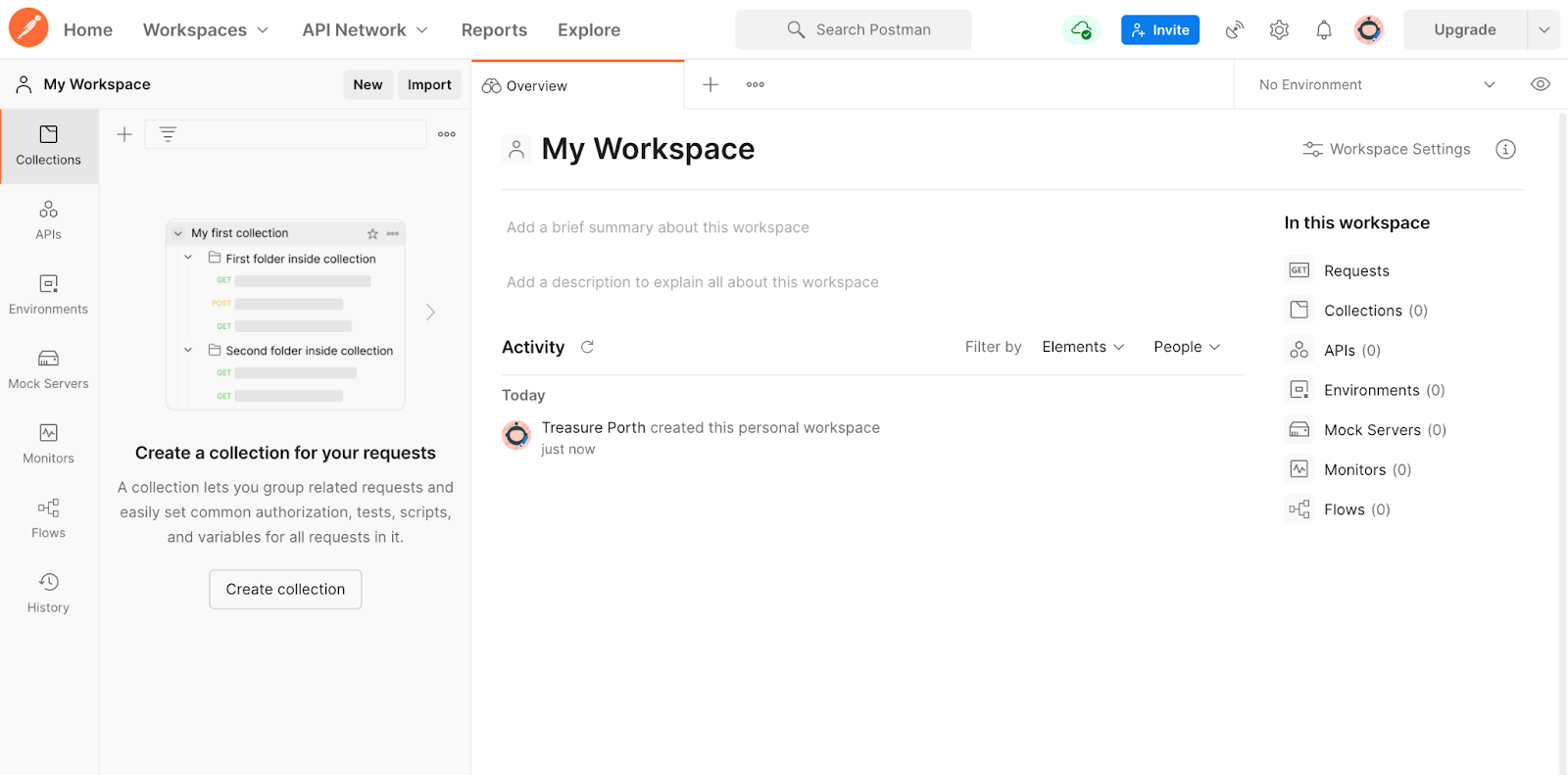 Image showing My Workspace in the postman web app