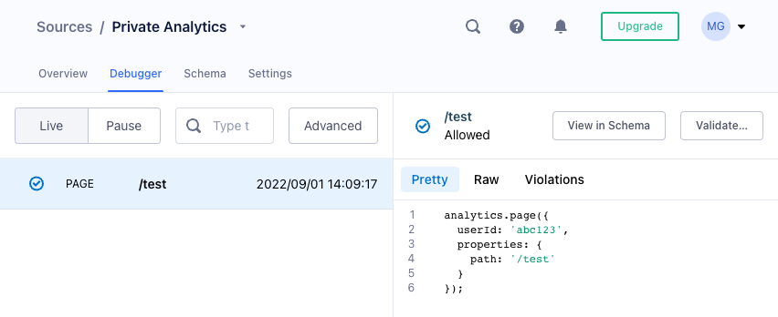 Debugger view of the Segment source