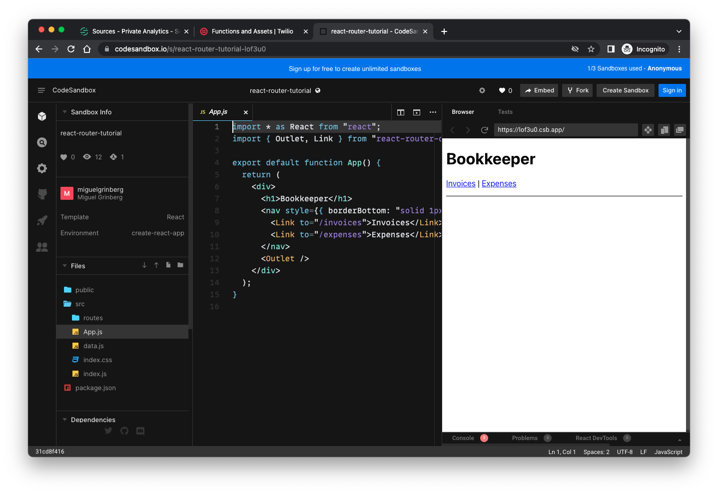 Example React application in the CodeSandbox IDE