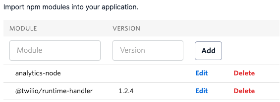 Dependency configuration in Twilio Functions