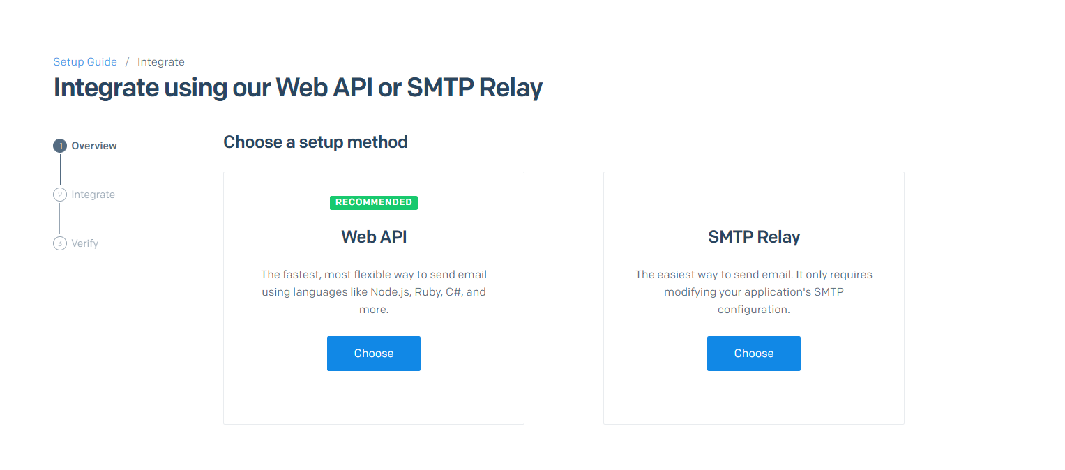 Overview page of SendGrid Setup Guide