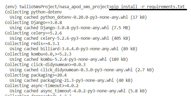 Log statements printed as dependencies are installed