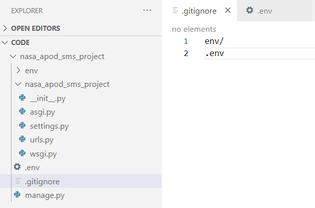 Text editor, showing the folder structure of the code so far