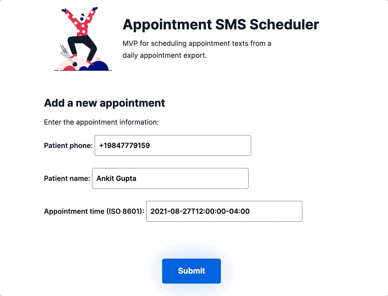 Screenshot of appointment submission