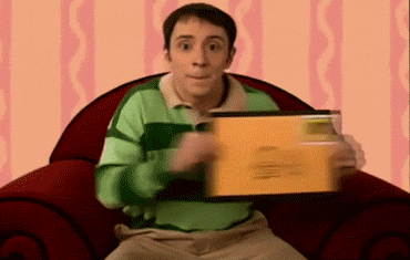 gif of Steve from Blue"s Clues moving and envelope back and forth