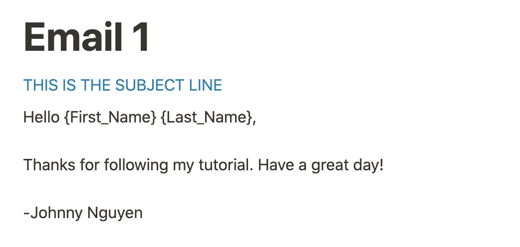 An example of an email template in notion.