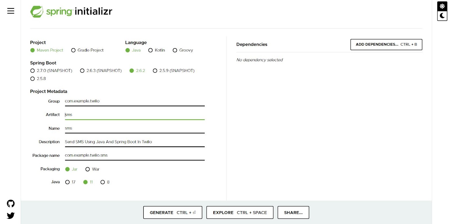 springboot initializer dashboard