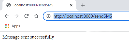 localhost send sms success message