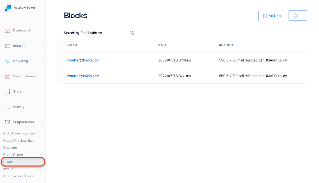 View blocked SendGrid senders