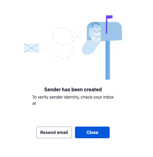 Confirmation screen telling you the Sender has been created.