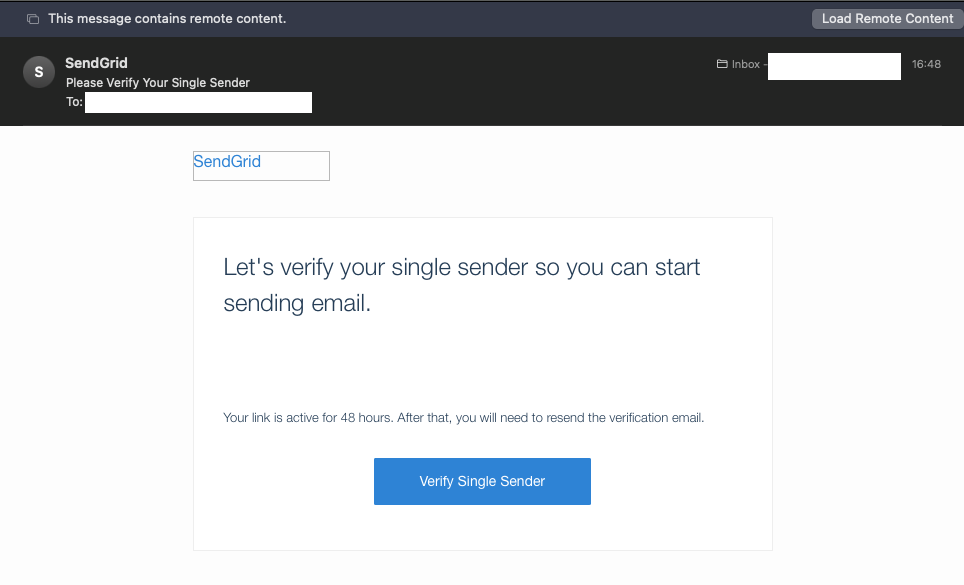 An email with subject "Please Verify Your Single Sender" and the email body has a "Verify Single Sender" button.