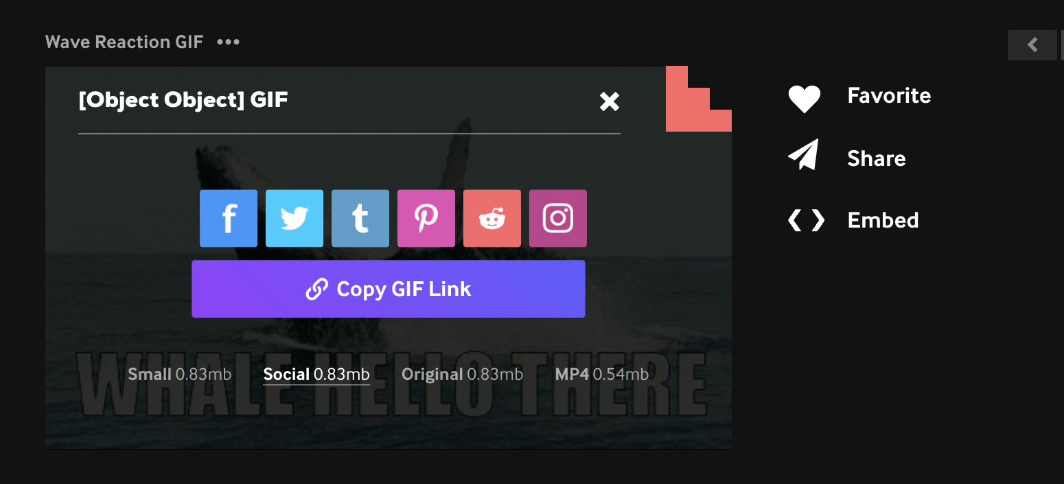 Screenshot of Giphy share modal