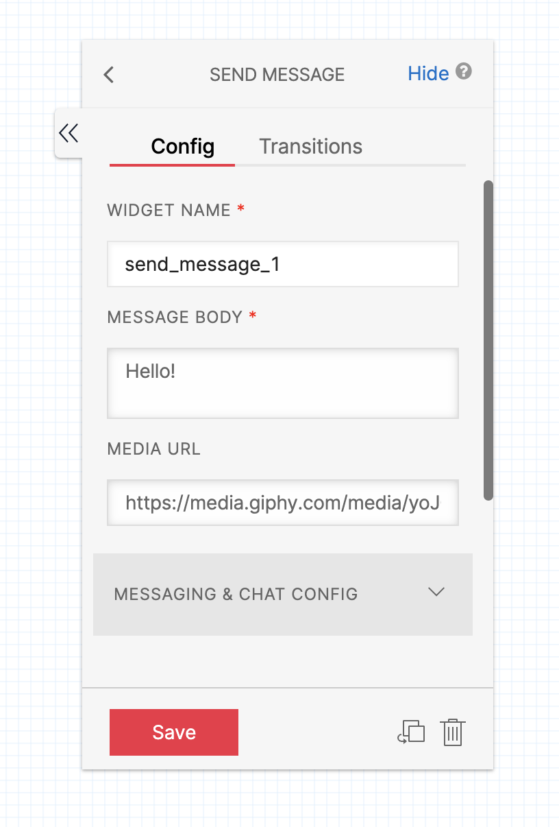 screenshot of widget configuration