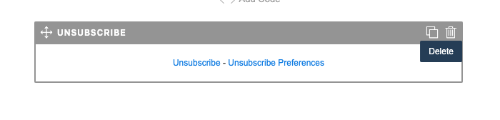 Mouse hovered over the Unsubscribe module and over the trash can icon which shows Delete as it"s label