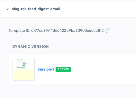 Dynamic template is expanded and template id is displayed. It also shows the version with active label next to it.