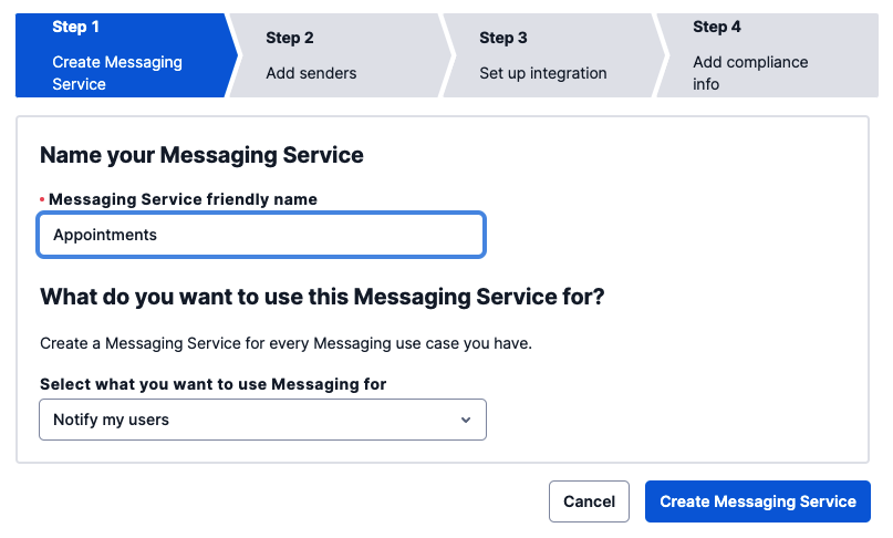 Create messaging service page 1
