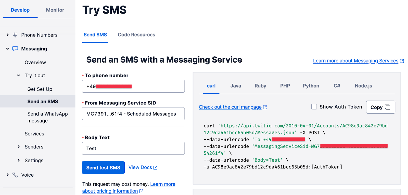 Try sending an SMS