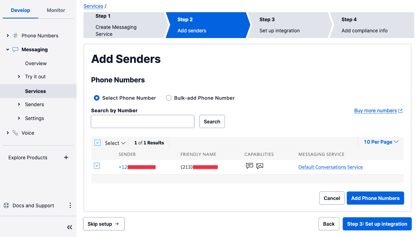 Add a phone number to a Twilio Messaging Service