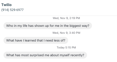 screenshot of messeages that twilio sent to the reader
