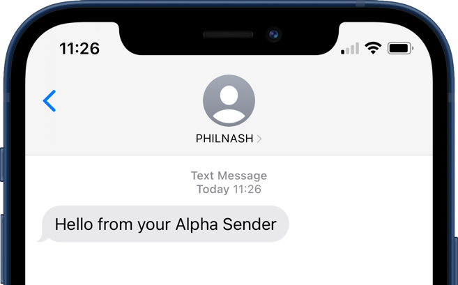 A screenshot from an iPhone showing a message that has come from the sender "PHILNASH"