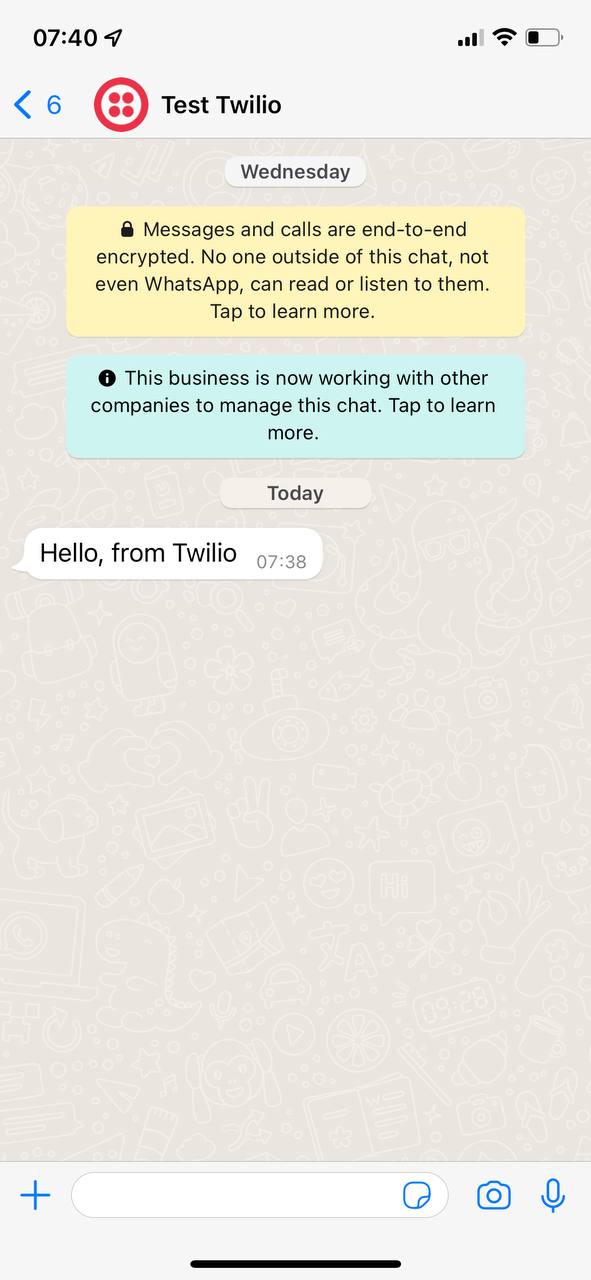 Twilio text message on WhatsApp
