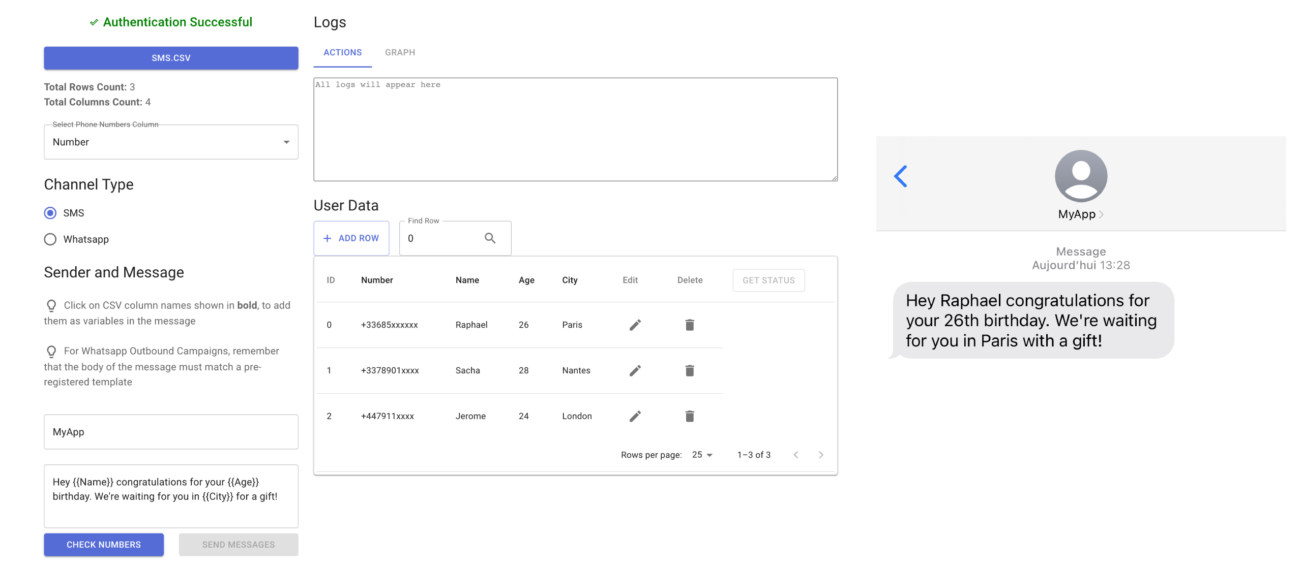 CSV to SMS app