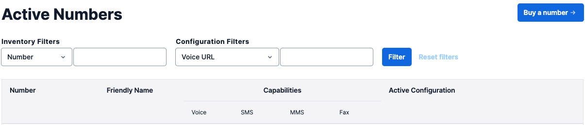 Twilio IVR Builder See your Active Numbers or Buy Phone number