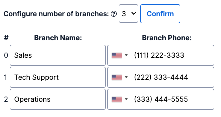 Twilio IVR Builder Branch Name and Number Configuration