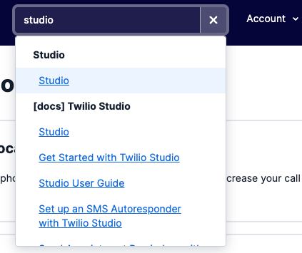 Twilio IVR Builder Search for Studio