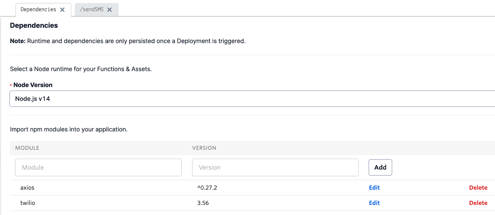 add node dependencies