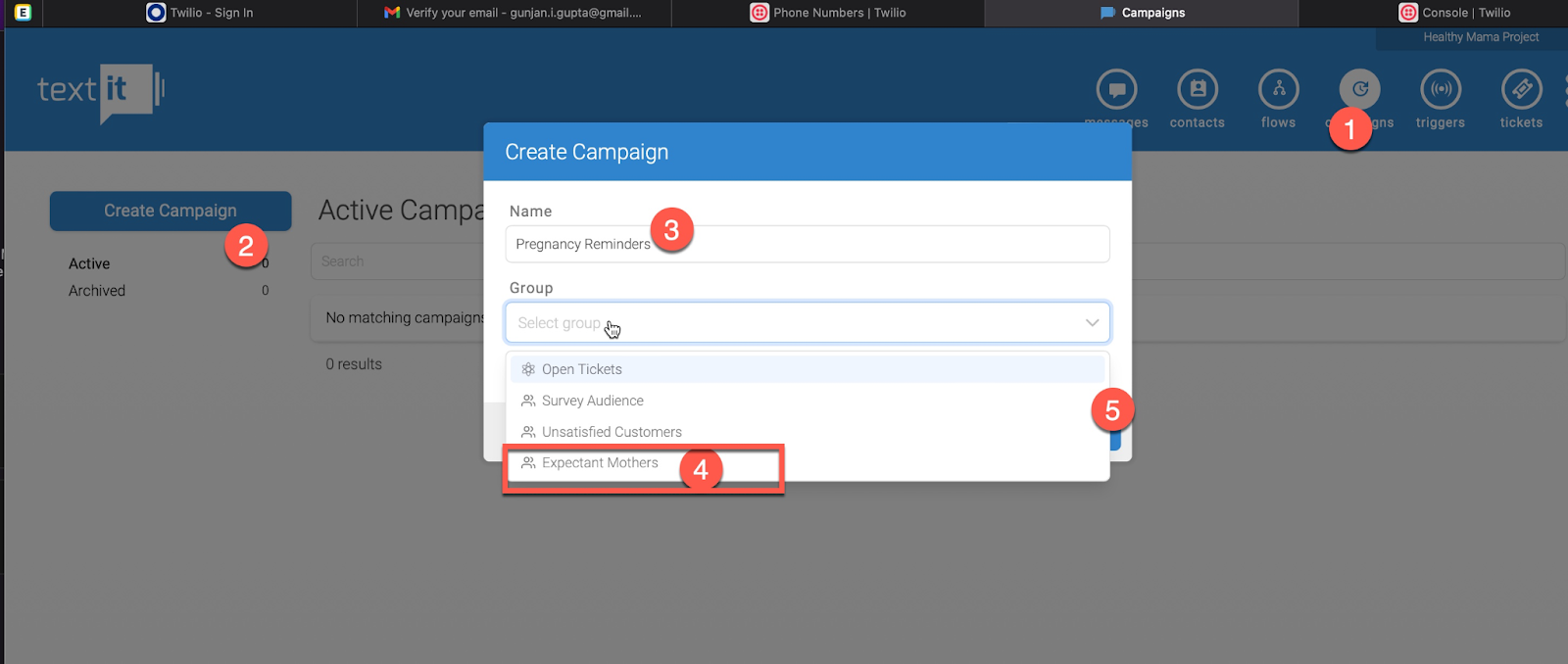 Create a campaign in TextIt