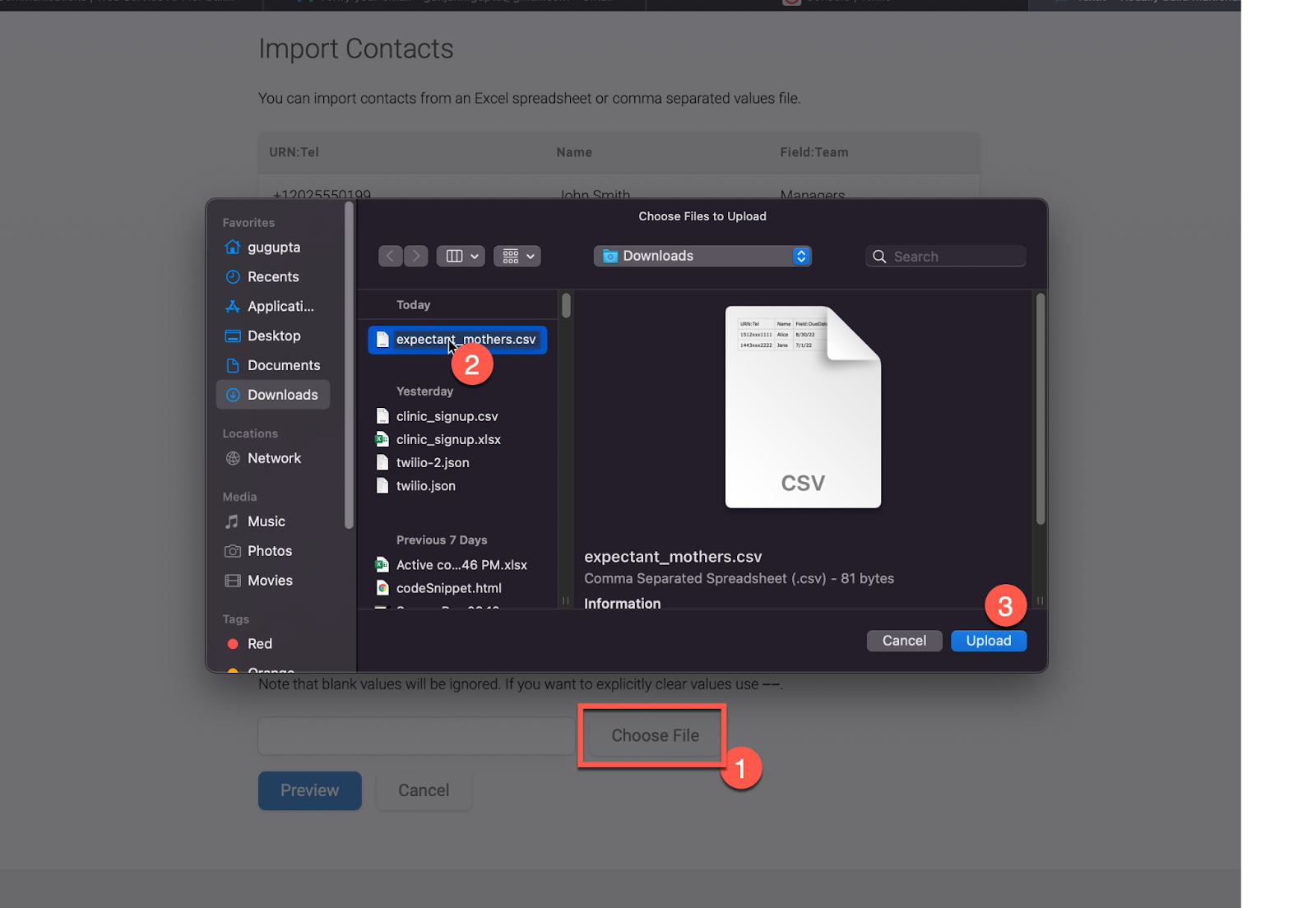 Import contacts from CSV