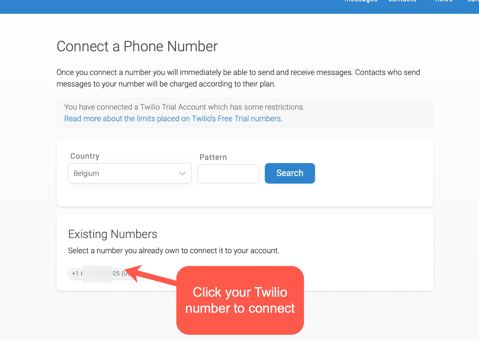 Choosing from existing phone numbers in TextIt