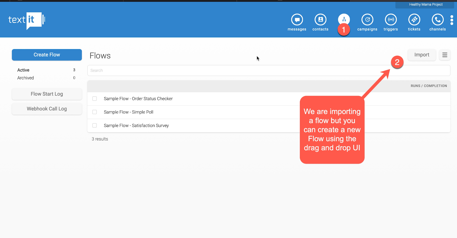 Importing a registration flow in TextIt